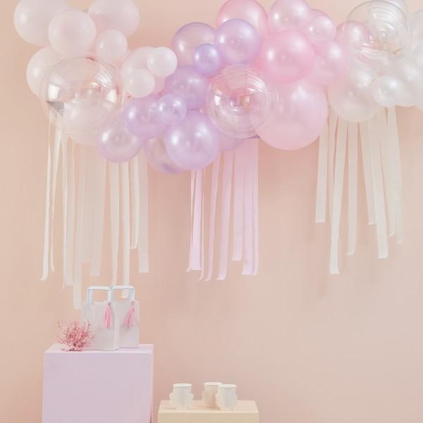 Ballongirlande rose flieder mit Luftschlangen 3m, 50 Luftballons