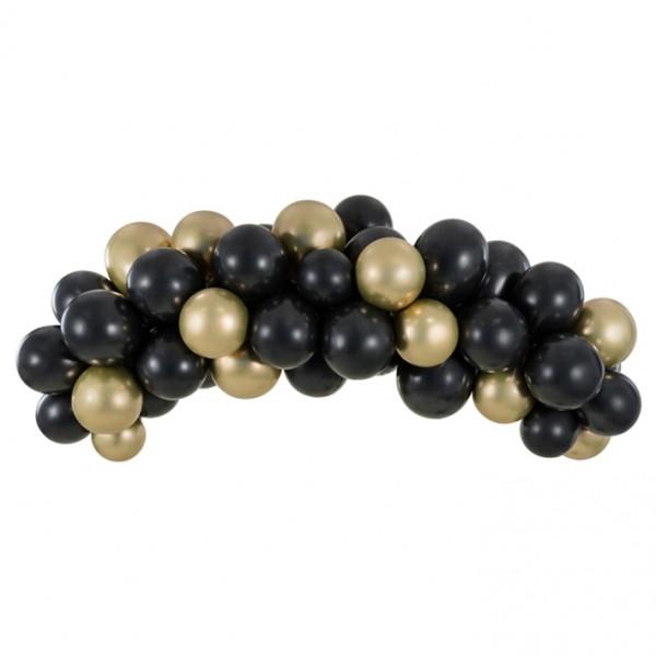 Ballongirlande schwarz gold 2m, 60 Luftballons